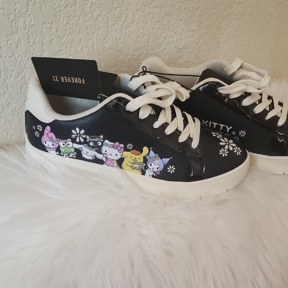 Forever 21 Black and White Sneakers SIZE 7 with HELLO KITTY & FRIENDS